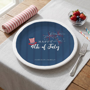 Prato De Papel Feliz 4 de Julho Dia da Independência Patriótico d
