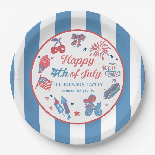 Prato De Papel Feliz 4 de julho, Fireworks Party Paper Plates (Frente)