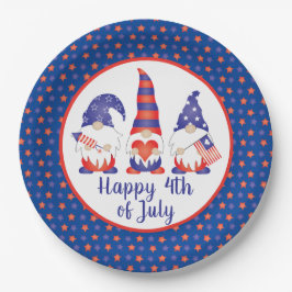 Prato De Papel Feliz 4 de julho Gnomos Vermelho Azul