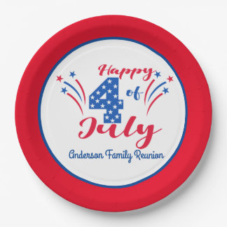 Prato De Papel Feliz 4 de Julho Reunião de Família Adicione o Nom