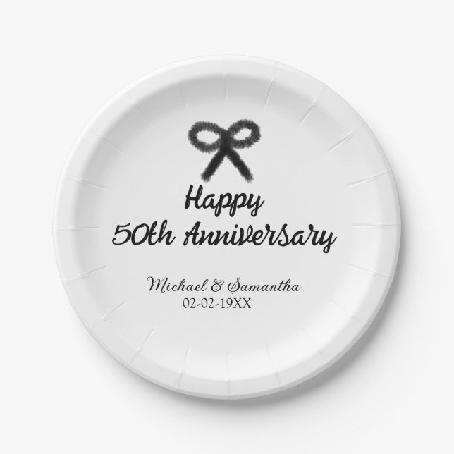 Prato De Papel Feliz 50º aniversário adicionar nome do casal data (Frente)