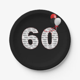 Prato De Papel Feliz 60º aniversário em preto