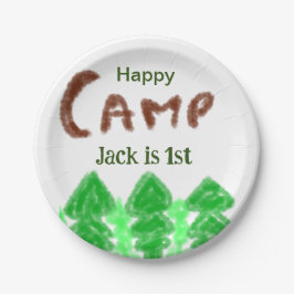 Prato De Papel Feliz acampamento de aniversários crianças árvores