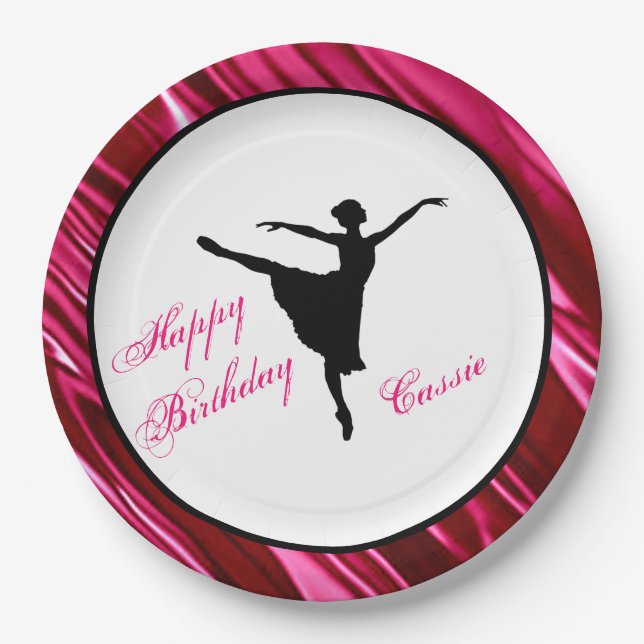 Prato De Papel Feliz aniversário Ballerina - Placa de Papel Perso (Frente)