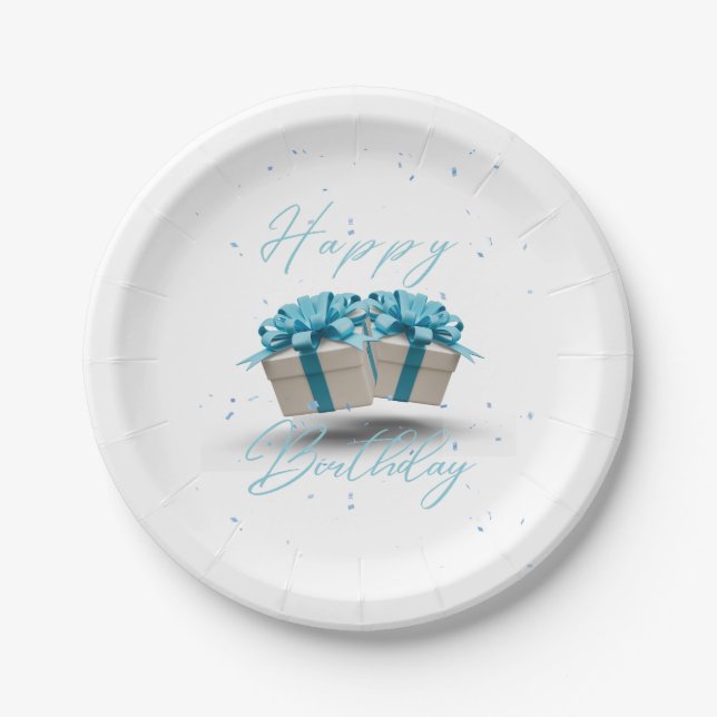 Prato De Papel Feliz aniversário - Bebê - Papel Azul (Frente)