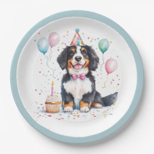Prato De Papel Feliz Aniversário Bernese Mountain Dog