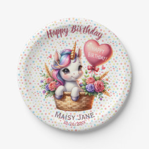 Prato De Papel Feliz Aniversário Bolinhas Cute Unicorn