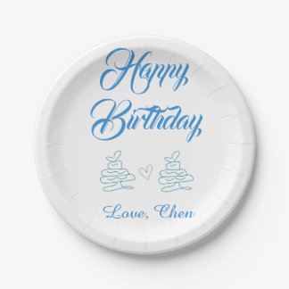 Prato De Papel feliz aniversário bolo azul coração nome amor past