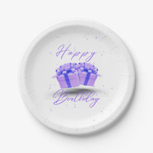 Prato De Papel Feliz Aniversário, Bonito Púrpura Placas de Papel