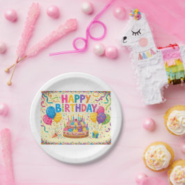 Prato De Papel Feliz aniversário cartão brilhante alto em branco