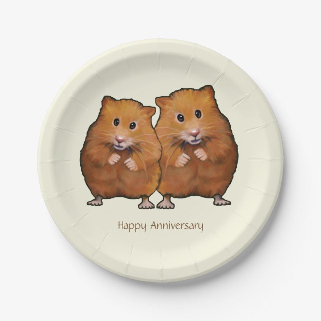 Prato De Papel Feliz Aniversário, Casal de Hamster Bonito (Frente)