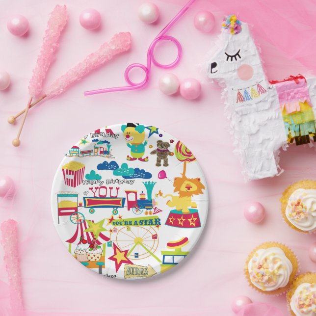 Prato De Papel Feliz Aniversário Coloca Circo de Carnaval (Festa)