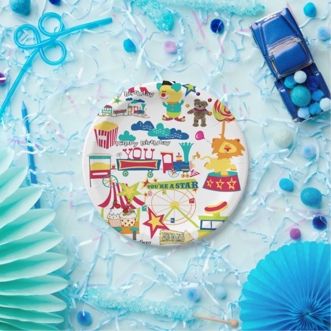 Prato De Papel Feliz Aniversário Coloca Circo de Carnaval (Festa)