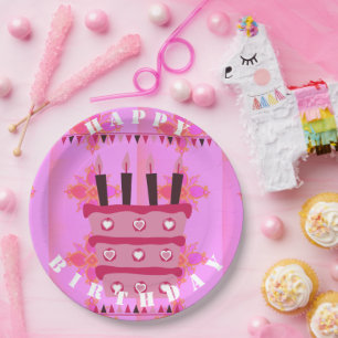 Prato De Papel Feliz aniversário com amor e muito mais