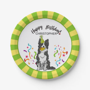 Prato De Papel Feliz aniversario com seu partido do cão de borde