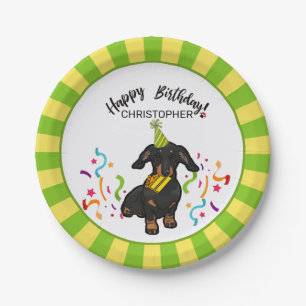 Prato De Papel Feliz aniversário com sua festa de cachorro-quent