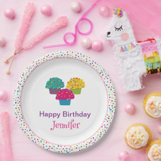 Prato De Papel Feliz aniversário Cupcake de Fosco