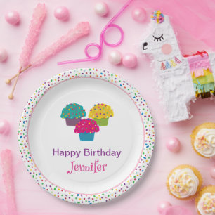 Prato De Papel Feliz Aniversário Cupcake Gelado Caprichoso