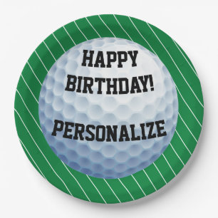 Prato De Papel Feliz Aniversário da Bola de Golfe Personalizada