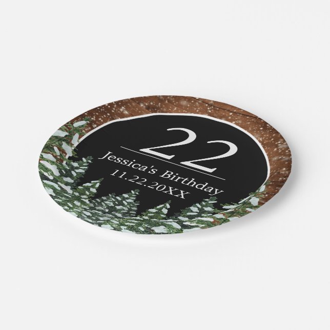 Prato De Papel Feliz Aniversário da Floresta Neve Negra (Inclinado)