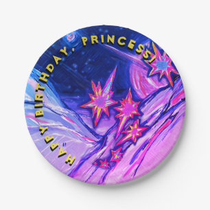 Prato De Papel Feliz aniversário da Princesa Espacial