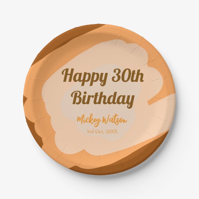Prato De Papel Feliz aniversário de 30 anos em madeira rústica Ha (Frente)