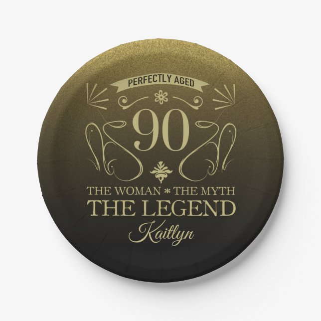 Prato De Papel Feliz Aniversário de 90 Feliz e Cachorro (Frente)