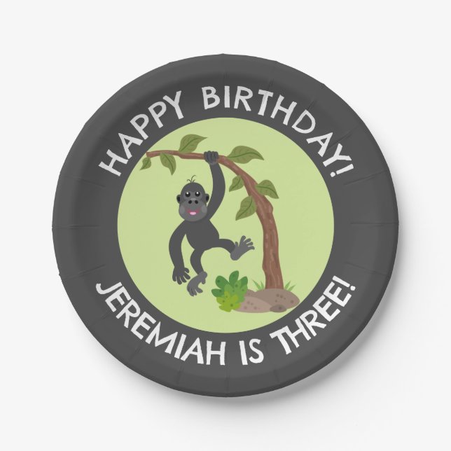 Prato De Papel Feliz aniversário de desenho animado personalizado (Frente)