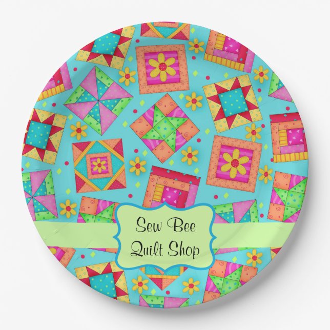 Prato De Papel Feliz aniversario de nome de bloco da edredão de (Frente)