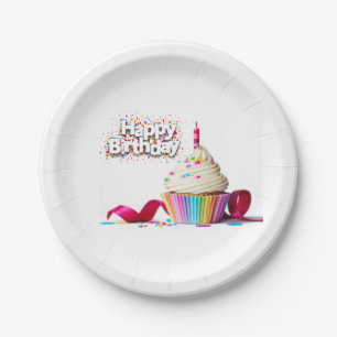 Prato De Papel Feliz Aniversário de Papel de Cupcake