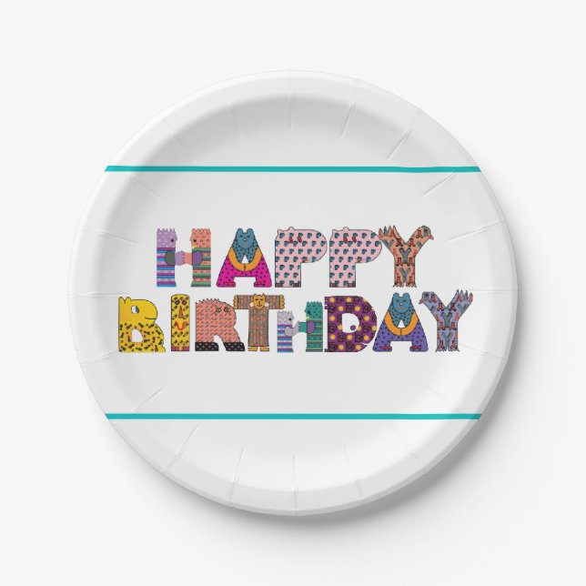 Prato De Papel Feliz Aniversário de Placas (Frente)