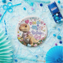 Prato De Papel Feliz Aniversário do Dinossaur Adventure Girl
