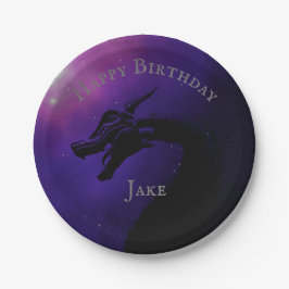 Prato De Papel Feliz Aniversário do Dragão Luz Roxo Mítico