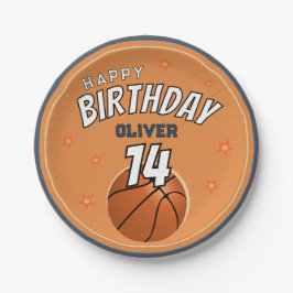 Prato De Papel Feliz Aniversário do Esporte de Bola de Basquete