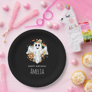 Prato De Papel Feliz Aniversário do Fantasma Retro Hippie Vibe