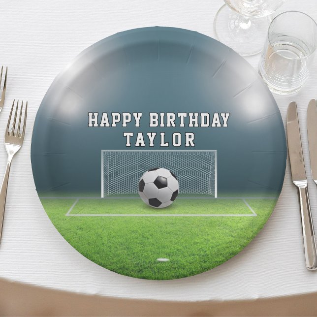 Prato De Papel Feliz Aniversário do Futebol do Campo de Futebol (Soccer Field Football Sports Happy Birthday Paper Plates)