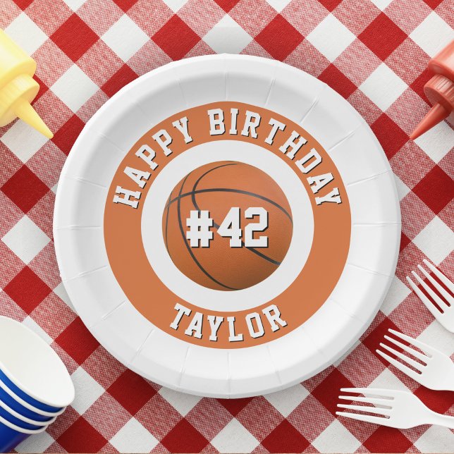Prato De Papel Feliz Aniversário do Jogador do Esporte de Basquet (basketball sport happy birthday paper plates)