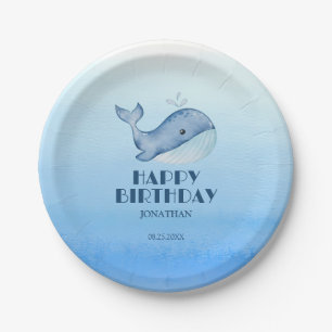 Prato De Papel Feliz Aniversário do Mar Azul de Baleia Cura Simpl