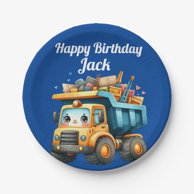 Prato De Papel Feliz Aniversário do Menino Personalizado (Frente)