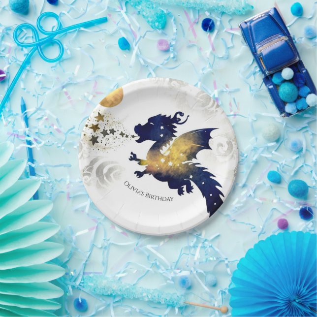 Prato De Papel Feliz Aniversário do Pastel Dragon (Festa)