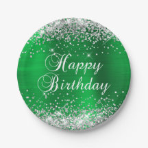 Feliz Aniversário do Silver Glitter Green Foil