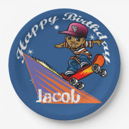 Prato De Papel Feliz aniversário do Skateboarder