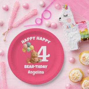 Prato De Papel Feliz aniversário do ursinho personalizado Urso de