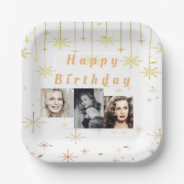 Prato De Papel Feliz aniversário Dourado Glitter todos os anos