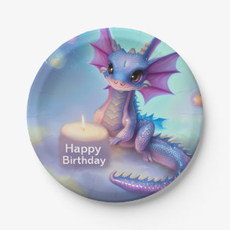 Prato De Papel Feliz aniversário Dragão bebê