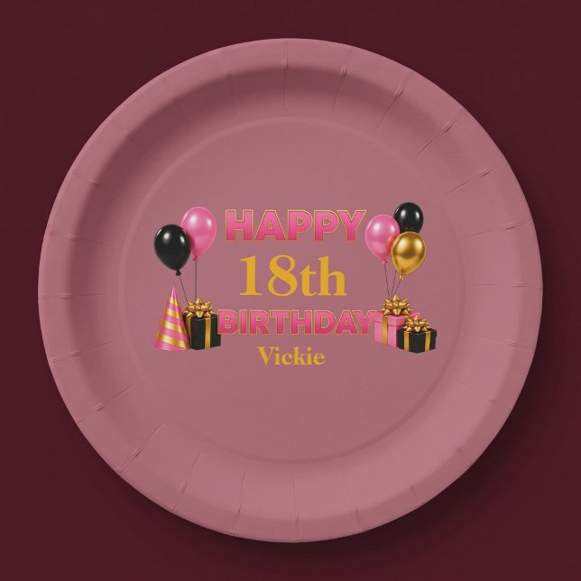 Prato De Papel Feliz Aniversário em Qualquer Idade Dourado Rosa (Criador carregado)