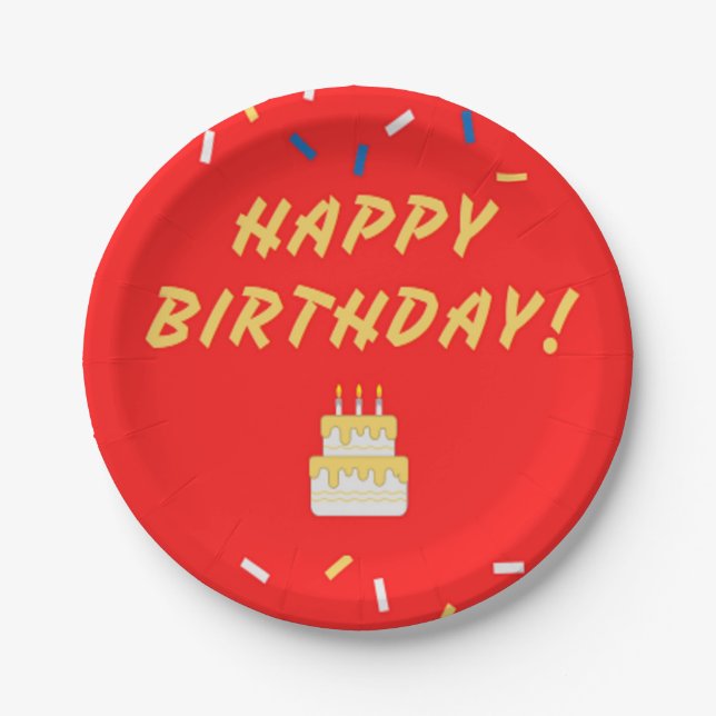 Prato De Papel Feliz aniversário em vermelho (Frente)