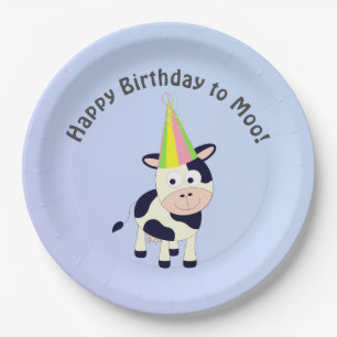 Prato De Papel Feliz Aniversário Engraçado da Vaca Festa Moo