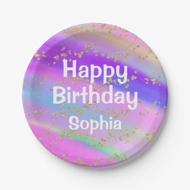 Prato De Papel Feliz Aniversário Feliz Menino Unicórnio Dourado (Frente)