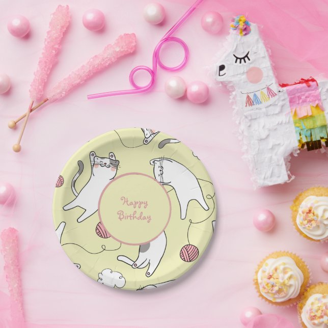 Prato De Papel Feliz Aniversário Gato (Festa)